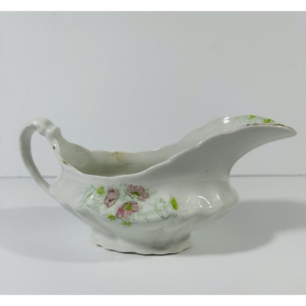 Excelsior Porcelain Gravy Boat Vintage Antique White Pink Green Floral Pattern